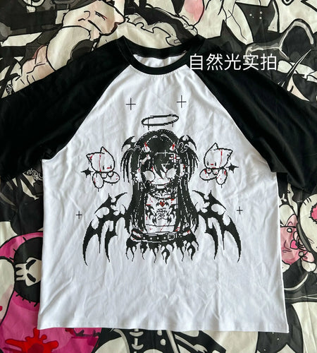 Tshirts Women's Streetwear Punk Print Tees Y2k Tops Casual Fashion Korean Camisetas 2025 Ropa Mujer O-neck Short Sleeve T-shirt