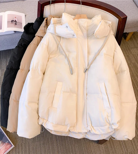 2023 Womens Winter Black Oversize Jacket High Quality Thick White Down Cotton Overcoat Female Fashion Brown Hooded Loose Parkas