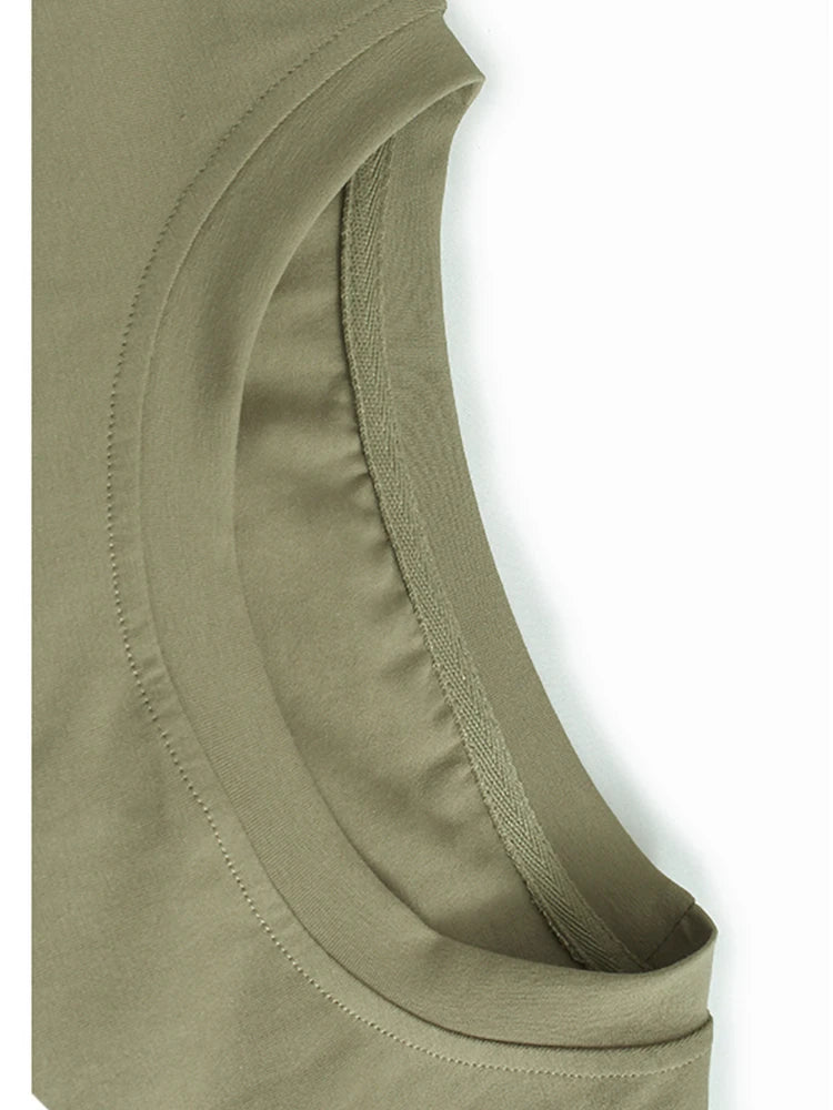 Women Khaki Irregular Embroidery Big Size Casual T-shirt New Round Neck Short Sleeve Fashion Spring Summer 2025 1DJ0588