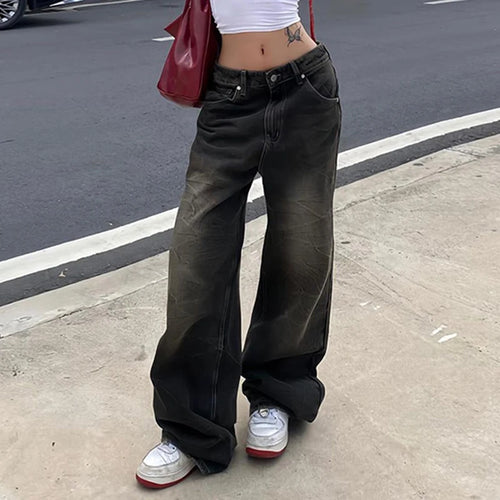 Load image into Gallery viewer, Streetwear Grunge Baggy Jeans Women Vintage Distressed Straight Leg Y2K Denim Pants 90s Aesthetic Outfits Washed Chic

