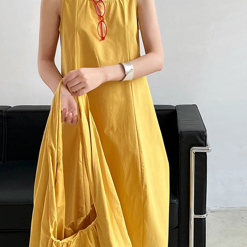 Load image into Gallery viewer, Women Blue With Bag Brief Elegant Long Vest Dress New Round Neck Sleeveless Fashion Tide Spring Autumn 2025 1DJ1112
