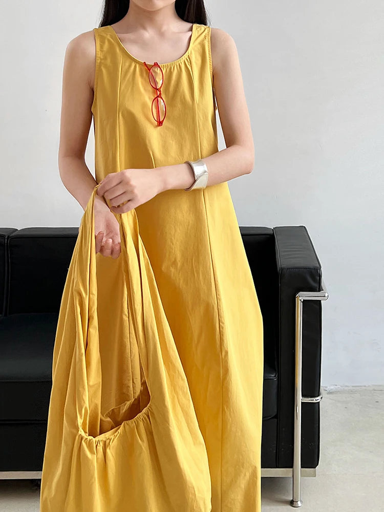 Women Blue With Bag Brief Elegant Long Vest Dress New Round Neck Sleeveless Fashion Tide Spring Autumn 2025 1DJ1112