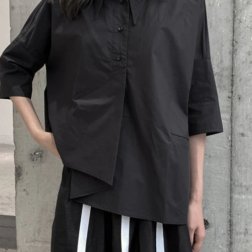 Load image into Gallery viewer, Women White Irregular Hem Big Size Elegant Blouse New Lapel Half Sleeve Shirt Fashion Tide Spring Summer 2025 1DJ1661
