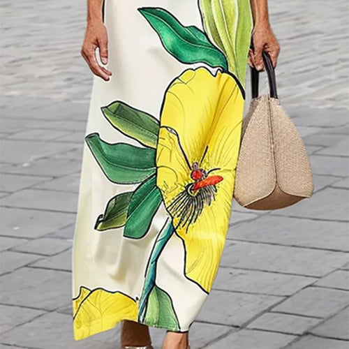 Load image into Gallery viewer, Women&#39;s 2025 Summer Floral Print Maxi Dress Boho Chic Beach Resort Evening Party Elegant Yellow Long Dress Luxury Lady
