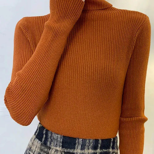 Load image into Gallery viewer, New 2025 Women Pullover Turtleneck Sweater Autumn Long Sleeve Slim Elastic Korean Simple Basic Cheap Jumper Solid Color Top
