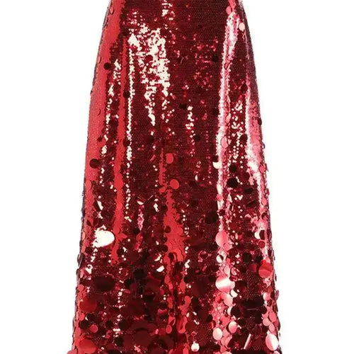 Load image into Gallery viewer, High Waist Red Sequins Shining Elegant A-line Party Half-body Skirt Women Fashion Tide New Spring Autumn 2025  1DH7717
