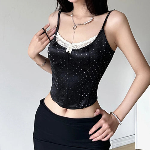Load image into Gallery viewer, Fashion Chic Strap Corset Sexy Tops Camisole Mini Elegant Lace Patched Dot Bow Party Crop Top Female Korean Style New
