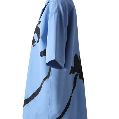 Load image into Gallery viewer, Women Blue Pattern Printed Big Size Casual Blouse New Lapel Short Sleeve Shirt Fashion Tide Spring Summer 2025 CPG3077
