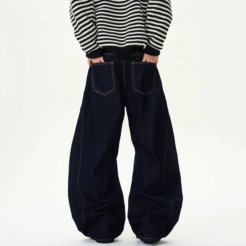 Men's Jeans New American Wide Leg Curved Knife Denim Pants Loose Solid Color Male Trendy Trousers 2025 Spring 9W1458