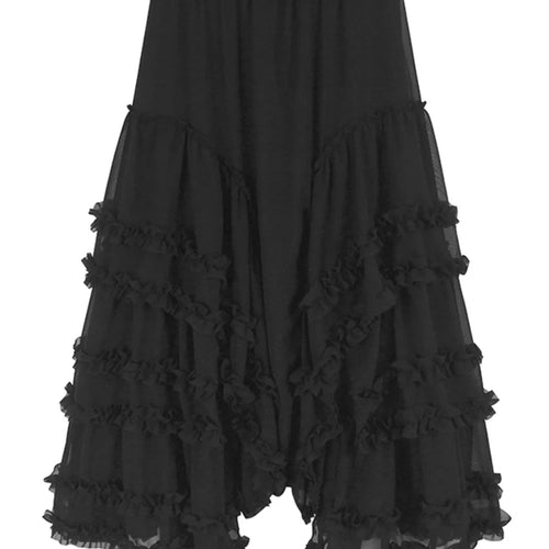 Load image into Gallery viewer, High Elastic Waist Black Irregular Ruffles A-line Half-body Skirt Women Fashion Tide New Spring Autumn 2025  1DJ1106
