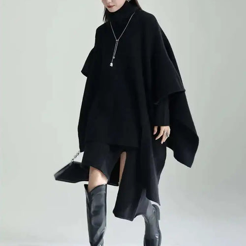 Load image into Gallery viewer, Women Gray Irregular Design Knitting Dress New Turtleneck Long Sleeve Loose Fit Fashion Tide Spring Autumn 2025 1DF2618
