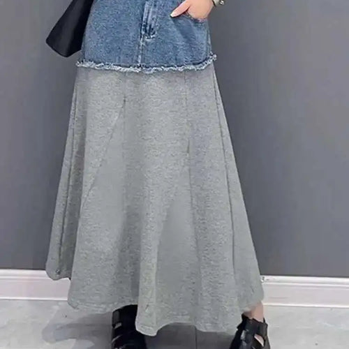 Load image into Gallery viewer, High Waist Black Gray Denim Color-block Midi A-line Half-body Skirt Women Fashion Tide New Spring Autumn 2025 1DH5217
