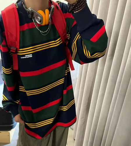 Streetwear BF Vintage T Shirts Women's Clothing 2024 Oversized Tops Casual Fashion Tees Striped Y2k T-shirts Korean Camisetas