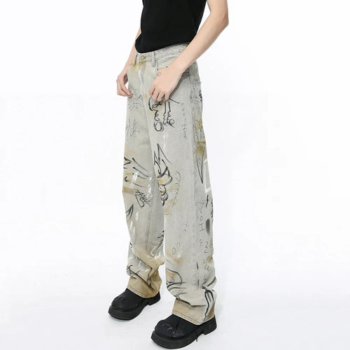 Load image into Gallery viewer, Men Denim Pants New Fashion Male Jeans  Personalized Streetwear Handdrawn Graffiti Washed Worn-out Trendy Trouser 9C5099
