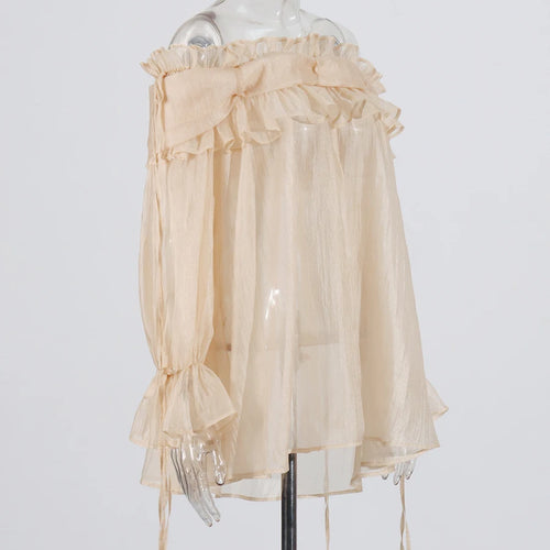 Load image into Gallery viewer, Solid Spliced Lace Up Loose Blouses For Women Slash Neck Long Sleeve Casual Shirts Female Fashion Style Clothes New
