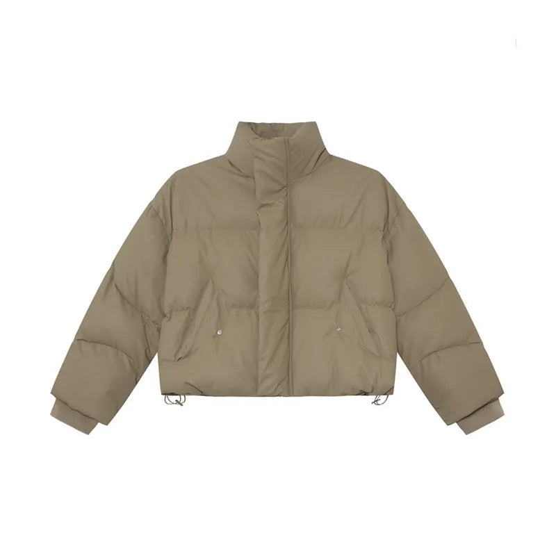 Korean Style Men's Parkas Stand Collar Thickened Soli D Color Simple Drawstring Winter Casual Short Padded Jackets 9C8970