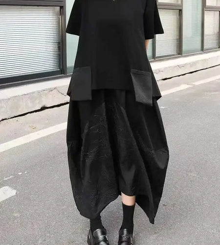 High Elastic Waist Black Textured Irregular A-line Half-body Skirt Women Fashion Tide New Spring Autumn 2025 1DJ0410