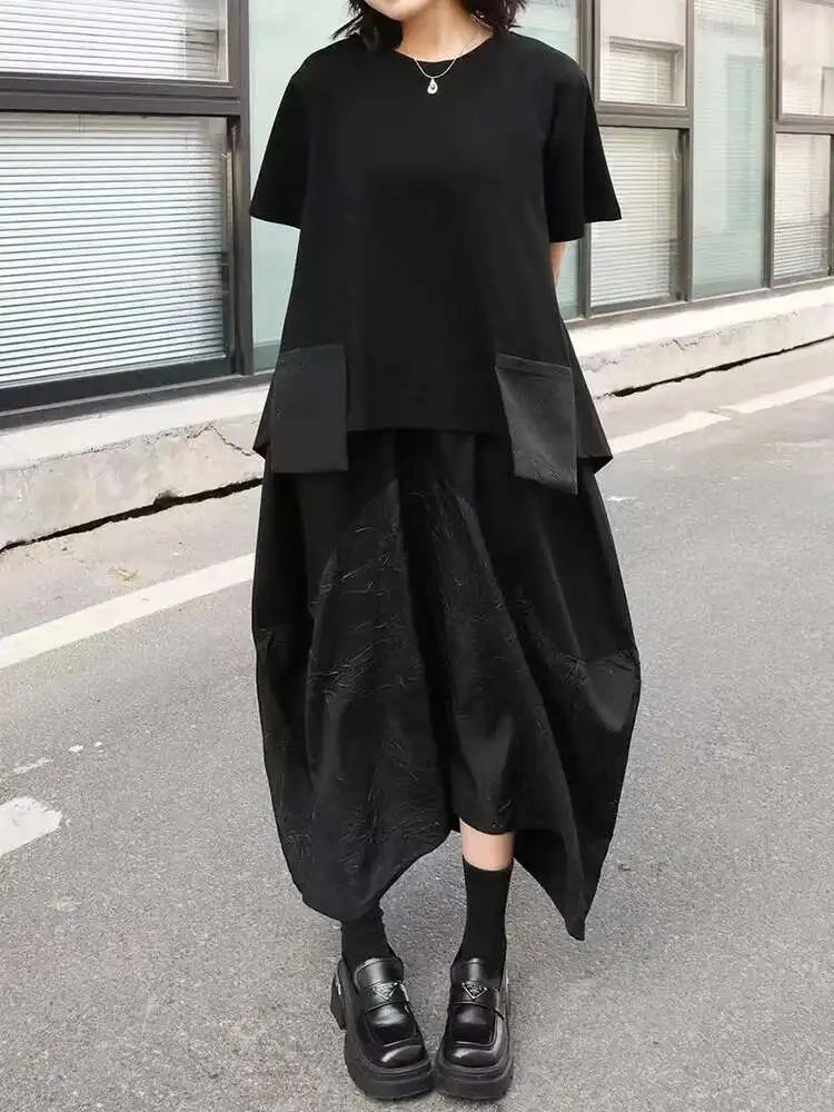 High Elastic Waist Black Textured Irregular A-line Half-body Skirt Women Fashion Tide New Spring Autumn 2025 1DJ0410