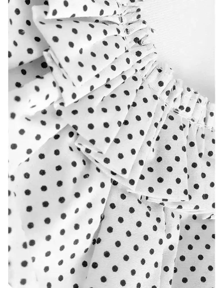 Women Black Dot  Ruffles Big Size Casual T-shirt New Round Neck Short  Sleeve Fashion Tide Spring Summer 2025 1DH5463