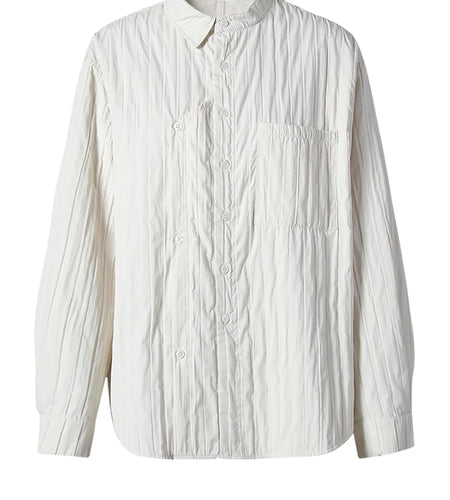 Women Beige Pocket Pleated Big Size Casual Blouse New Lapel Long Sleeve Shirt Fashion Tide Spring Autumn 2025 CPG2825