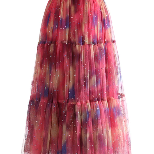 Load image into Gallery viewer, High Elastic Waist Red Gradual Color Sequins Ball Gown Half-body Skirt Women Fashion Tide New Spring Autumn 2025 1DJ1273
