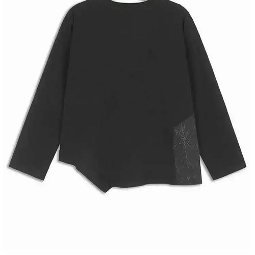 Load image into Gallery viewer, Women Black Irregular Wrinkled Big Size T-shirt New Round Neck Long Sleeve Fashion Tide Spring Autumn 2025 1DH6907
