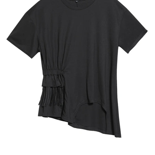 Load image into Gallery viewer, Women White Irregular Tassels Big Size Casual T-shirt New Round Neck Short Sleeve Fashion Tide Spring Summer 2025 1DJ1759
