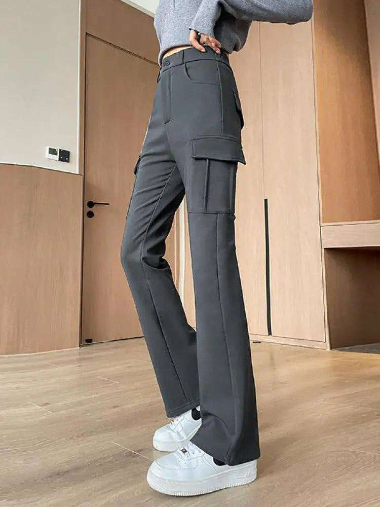 Winter New Women Black Velvet High Waist Pant Grey Office Ladies Korean Fashion Work Trousers Casual New 2024 Simplicity Popular