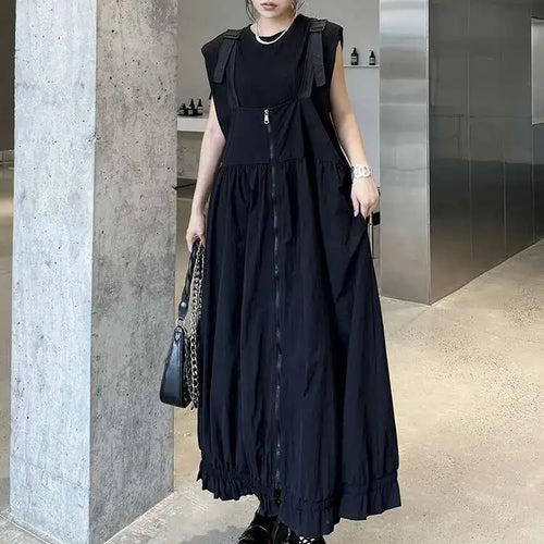 Load image into Gallery viewer, Women Green Pleated Pocket Big Size Strap Dress New Square Collar Sleeveless Fashion Tide Spring Autumn 2025 1DH6067
