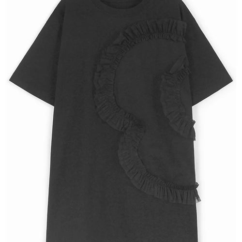 Load image into Gallery viewer, Women Gray Mesh Ruffles Big Size Mini T-shirt Dress New Round Neck Short Sleeve Fashion Tide Spring Summer 2025 1DH9812
