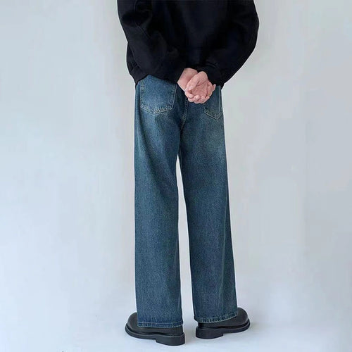 Load image into Gallery viewer, Men's Jeans New American High Street Washed Denim Pants Male Loose Solid Color Casual Fanshion Straight Leg Trousers 9W1428
