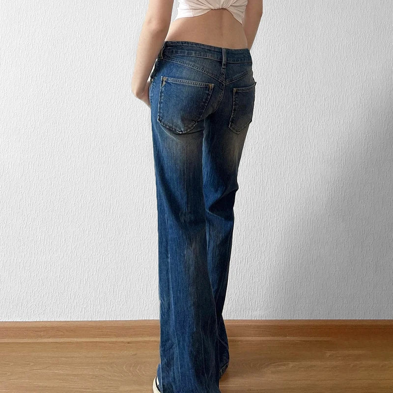Casual Washed Stright Leg Denim Trousers Fashion Long Jeans Lady Basic Low Rise Daily Bottoms Street Style Capris New