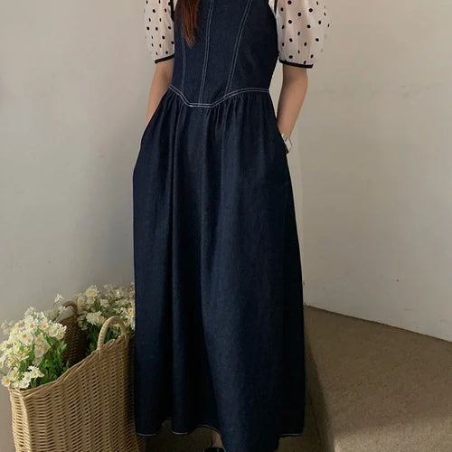 Load image into Gallery viewer, Solid Color Slim Waist Female Strapless Dress Casual Office Ladies Washed Blue Sleeveless Slash Neck Elegant Women Dress
