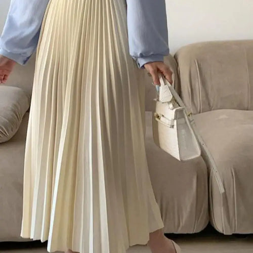Load image into Gallery viewer, Spring Summer Black Beige High Waist Pleated Long Skirts Korean Fashion Women Blue Yellow Versatile A-line Half Skirt Streetwear
