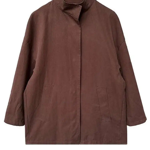 Load image into Gallery viewer, Loose Fit Brown Big Size Casual Jacket New Stand Collar Long Sleeve Women Coat Fashion Tide Spring Autumn 2025 1DH1704
