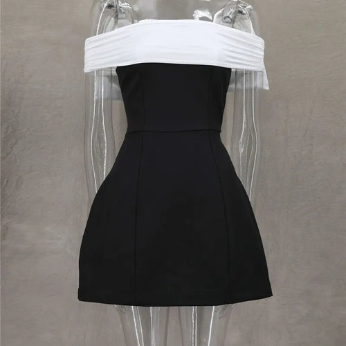 Load image into Gallery viewer, Bow Backless Sexy Mini Dress For Women Robe Elegant Off-shoulder Strapless Sleeveless A-line Club Sexy Dress Vestido
