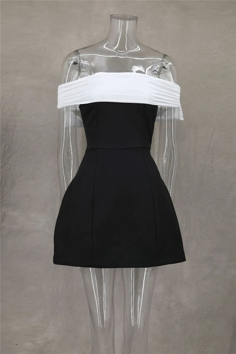 Bow Backless Sexy Mini Dress For Women Robe Elegant Off-shoulder Strapless Sleeveless A-line Club Sexy Dress Vestido