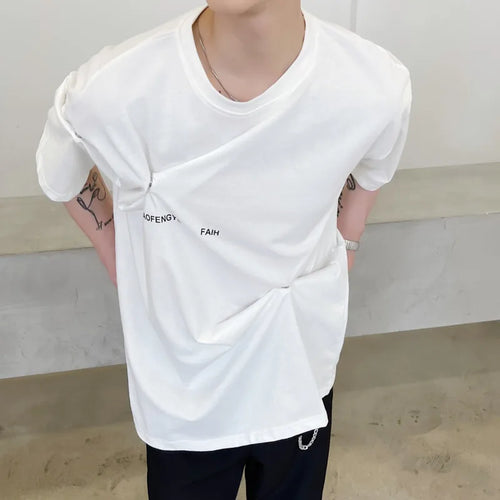 Load image into Gallery viewer, Trend Male T-shirts Letter Painting Round Neck Tops Short Sleeve Button Solid Color Male Clothing Simple Summer 9C6367
