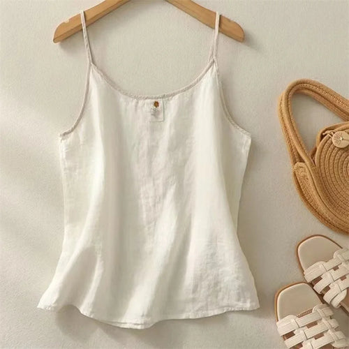 Load image into Gallery viewer, y2k Cami Tops Women Summer Clothes Floral Embroidery Spaghetti Strap Sleeveless Cotton Linen T Shirts 2000s Clothing
