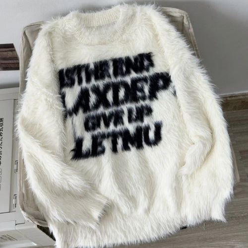 Load image into Gallery viewer, Loose Mohair Sweater Men and Women Y2k Aesthetic Knitted Punk Vintage Pullover Sueter Mujer Harajuku Letter Print Grunge Jumpers
