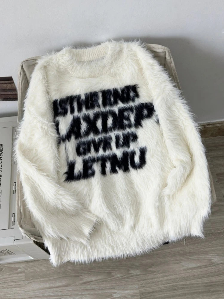 Loose Mohair Sweater Men and Women Y2k Aesthetic Knitted Punk Vintage Pullover Sueter Mujer Harajuku Letter Print Grunge Jumpers