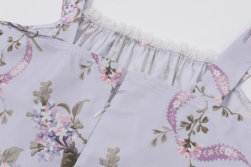 Floral Print Backless Sexy Mini Dress Women Robe Summer Fashion Square Collar Sleeveless High Waist A-line Club Dress