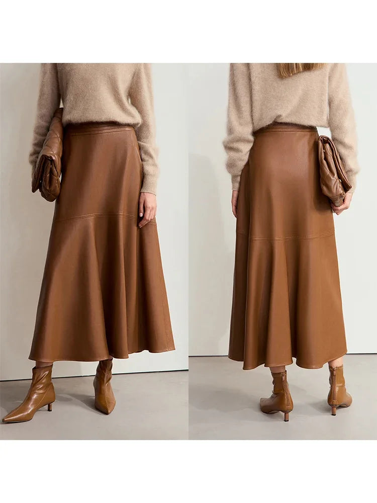 Minimalist Elegant Commuter Environmentally Friendly PU Leather Skirt 2024 Winter New Women's Loose A-shaped Skirt 12444181