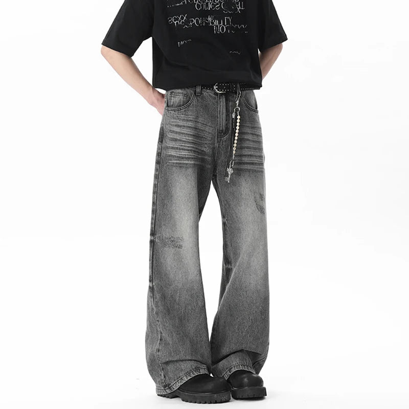 Men's Jeans New Summer American Style Tie Flower Cat Beard Stylish Straight Leg Denim Pants Male Casual Trousers 9W1809