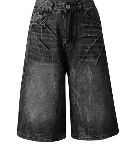 High Waist Black Denim Casual Knee Length Wide Leg Jeans New Women Trousers Fashion Tide Spring Summer 2025 CPG3271