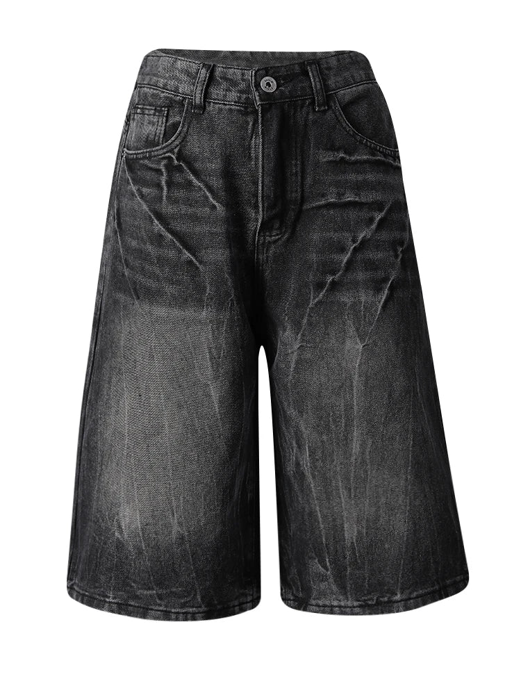 High Waist Black Denim Casual Knee Length Wide Leg Jeans New Women Trousers Fashion Tide Spring Summer 2025 CPG3271