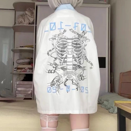 Load image into Gallery viewer, Japanese Kawaii Fashion Jacket Women Y2k Aesthetic Zipper Coat Loose Simple Coats Casual Harajuku Cartoon Skull Print Jackets
