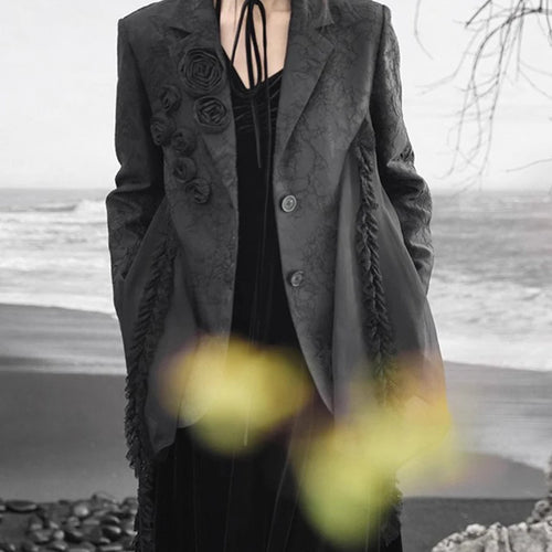 Load image into Gallery viewer, Solid Spliced Appliques Blazers For Women Lapel Long Sleeve Temperament Patchwork Button Coats Female Fashion Style
