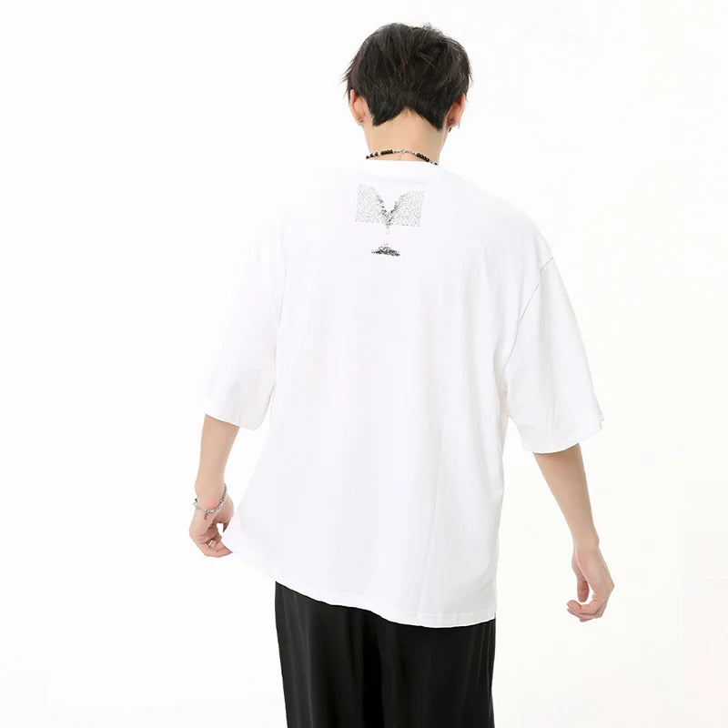 Korean Style Men's T-shirts Casual Letter Printing Tops Round Neck Short Sleeve Loose Male Clothing Summer Stylish 9C6570