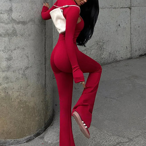 Load image into Gallery viewer, Fashion Stretch Tight Long Sleeve Top Strap Jumpsuit Set For Women Sexy Hollow Out Slim Two Piece Set Winter New2025 Set
